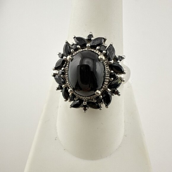 Chuck Clemency Sterling Silver Ring Black Gemstone Cabochon STS 9 QVC Spinel - Picture 9 of 13